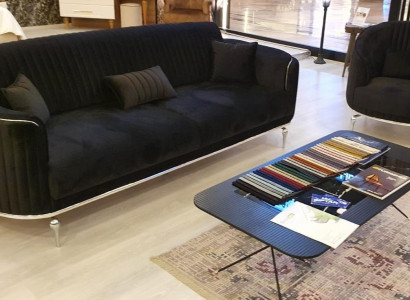 Living Room Sofa Set 3+1 Seater Modern Black Sofa Set